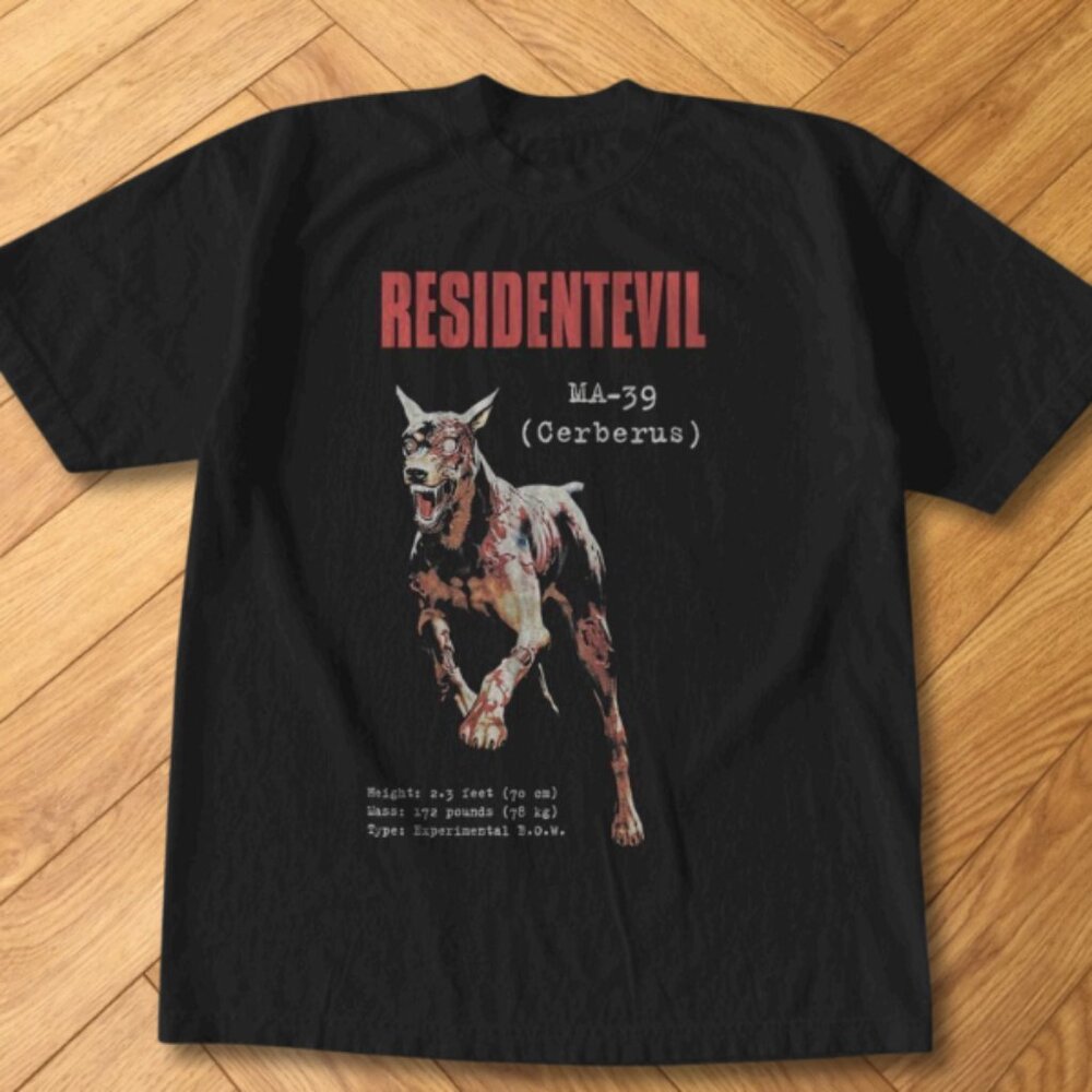 Black Resident Evil Cerberus Dog MA-39 Graphic Tee REPRINT Horror Creature Shirt